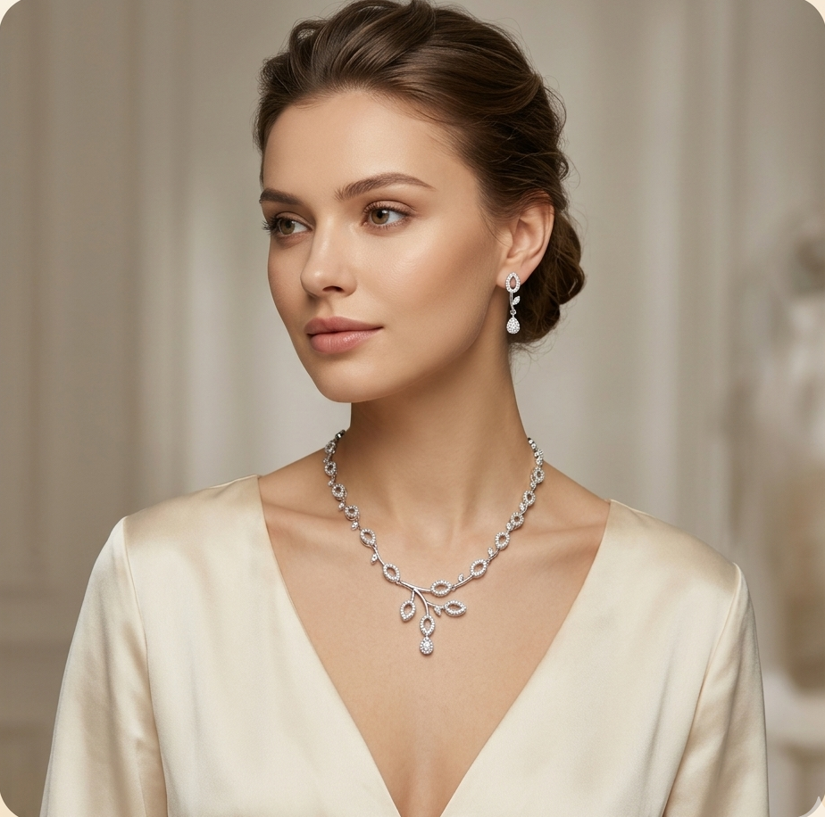 925 Sterling Silver Diamond and Pearl Necklace Plunge or V Neck  Dress - Elyta