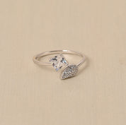 925 Silver Leaf and Square Adjustable Ring for Women - Elyta
