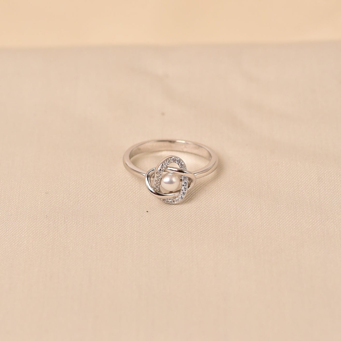 Handcrafted silver Pearl and diamond  Gift Ring for women by Elyta