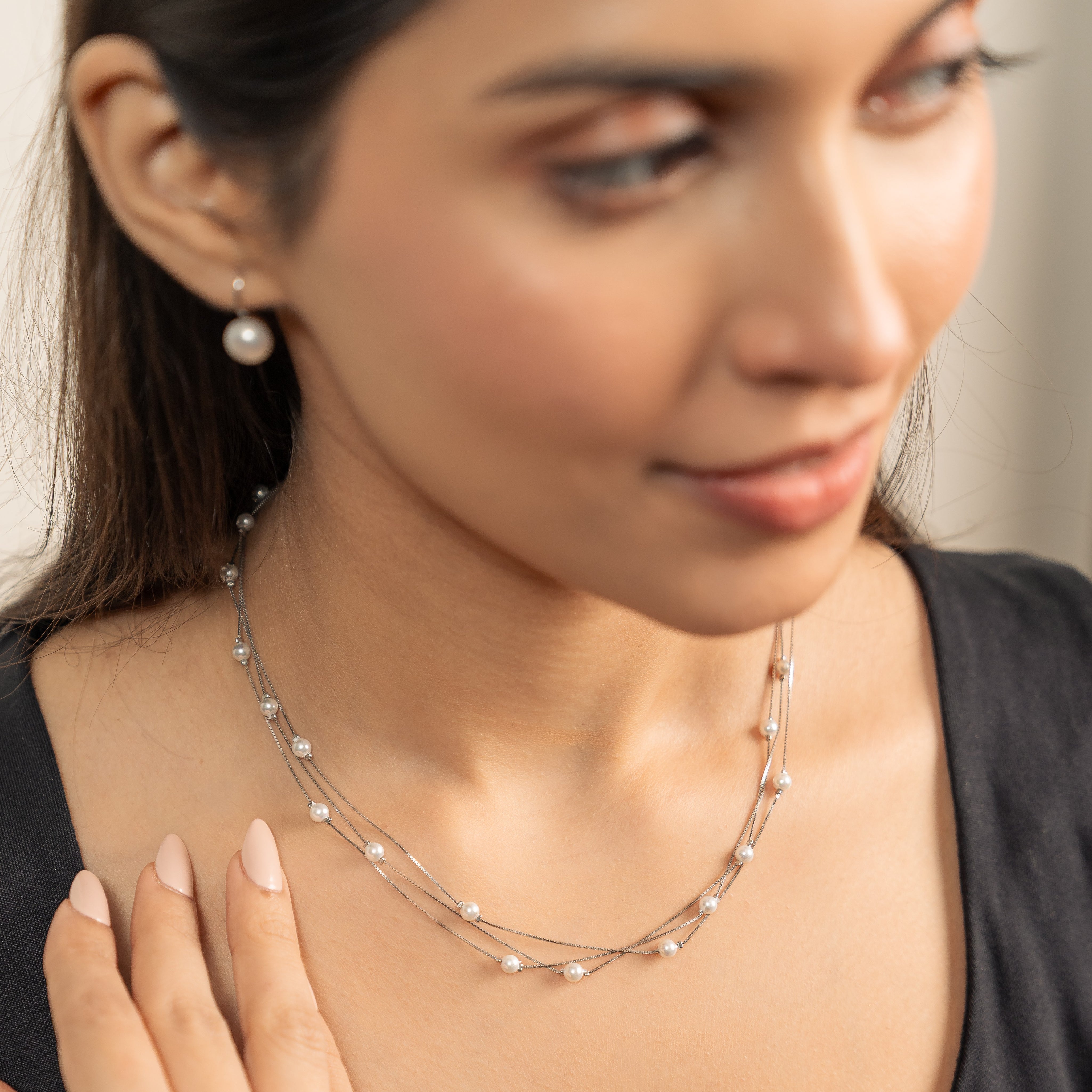 925 sterling Silver and Pearl Layers Necklace Gift for her - Elyta