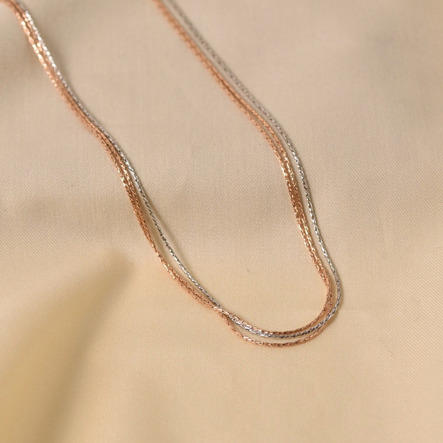 3-Line Necklace - 20" Rhodium + Rose Gold + Gold