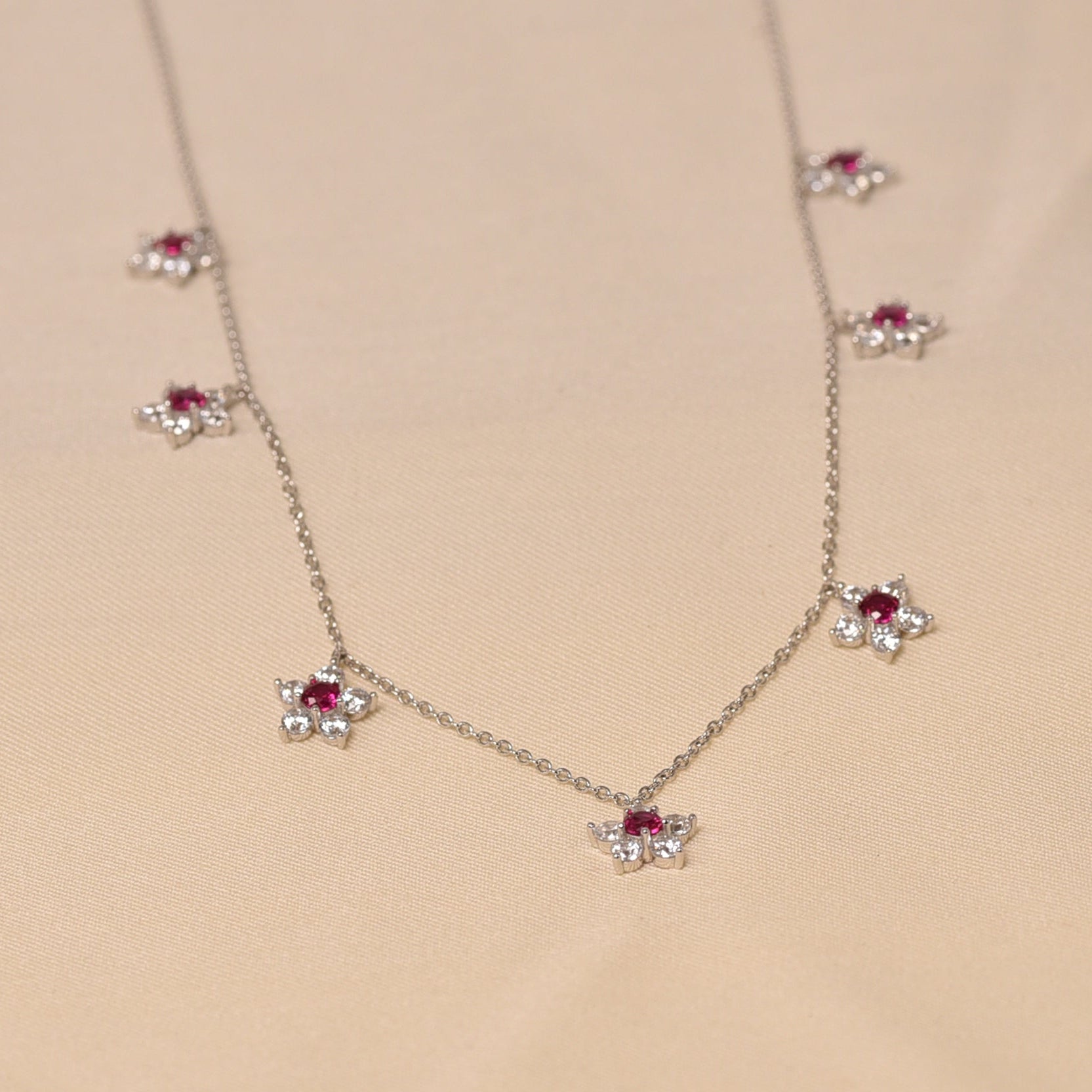 Flower Charm Necklace -Dark Pink
