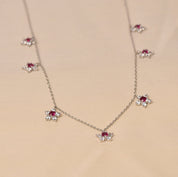 Flower Charm Necklace -Dark Pink