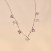 Big Small Heart Charm Necklace -Light Pink