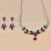 925 Sterling silver Pink and Green Necklace for Women - Elyta