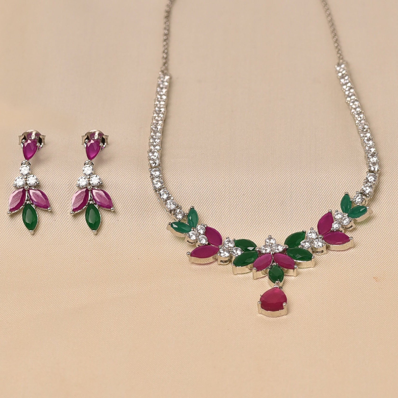 925 Sterling silver Pink and Green Necklace for Women - Elyta