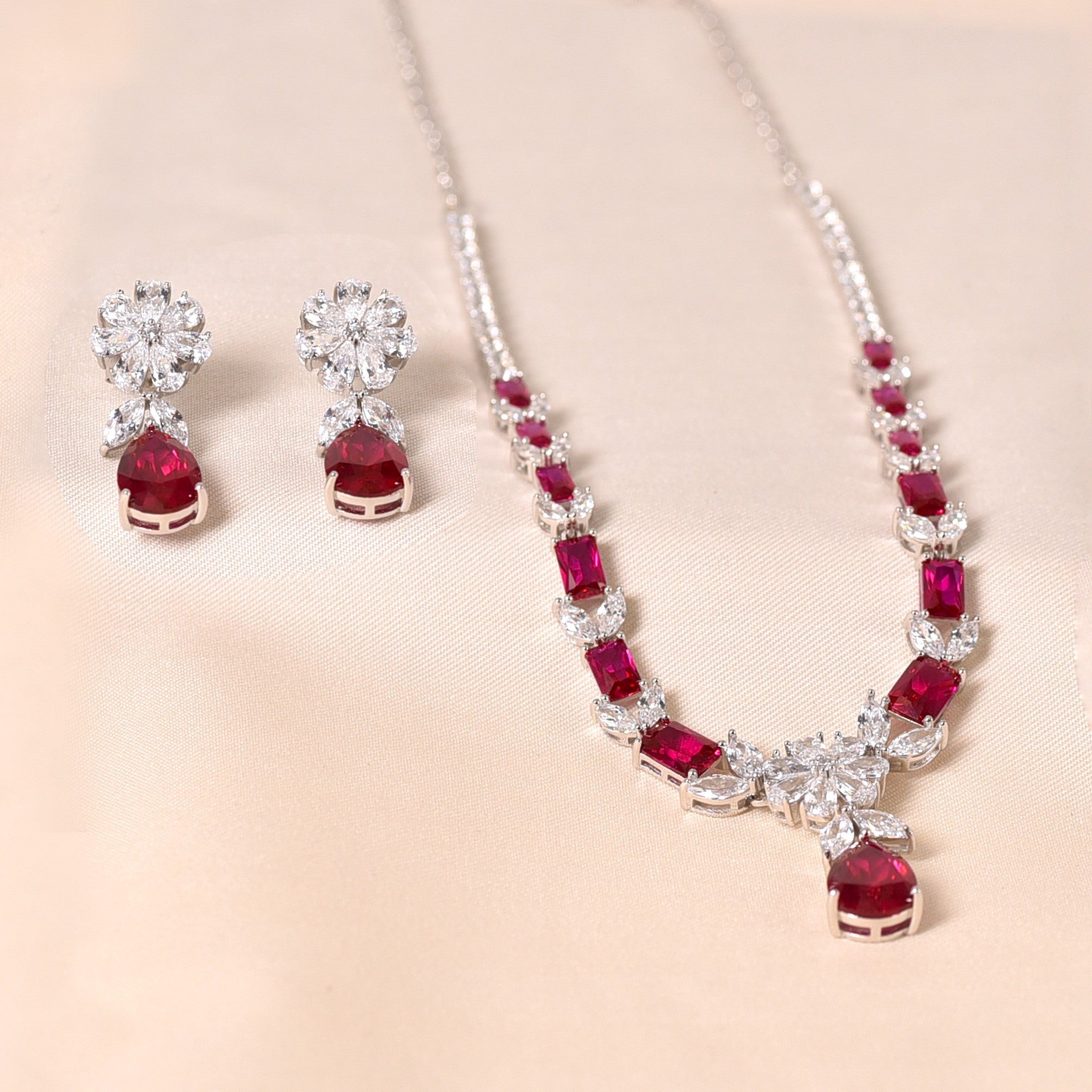 Silver Dua Necklace Set -Pink