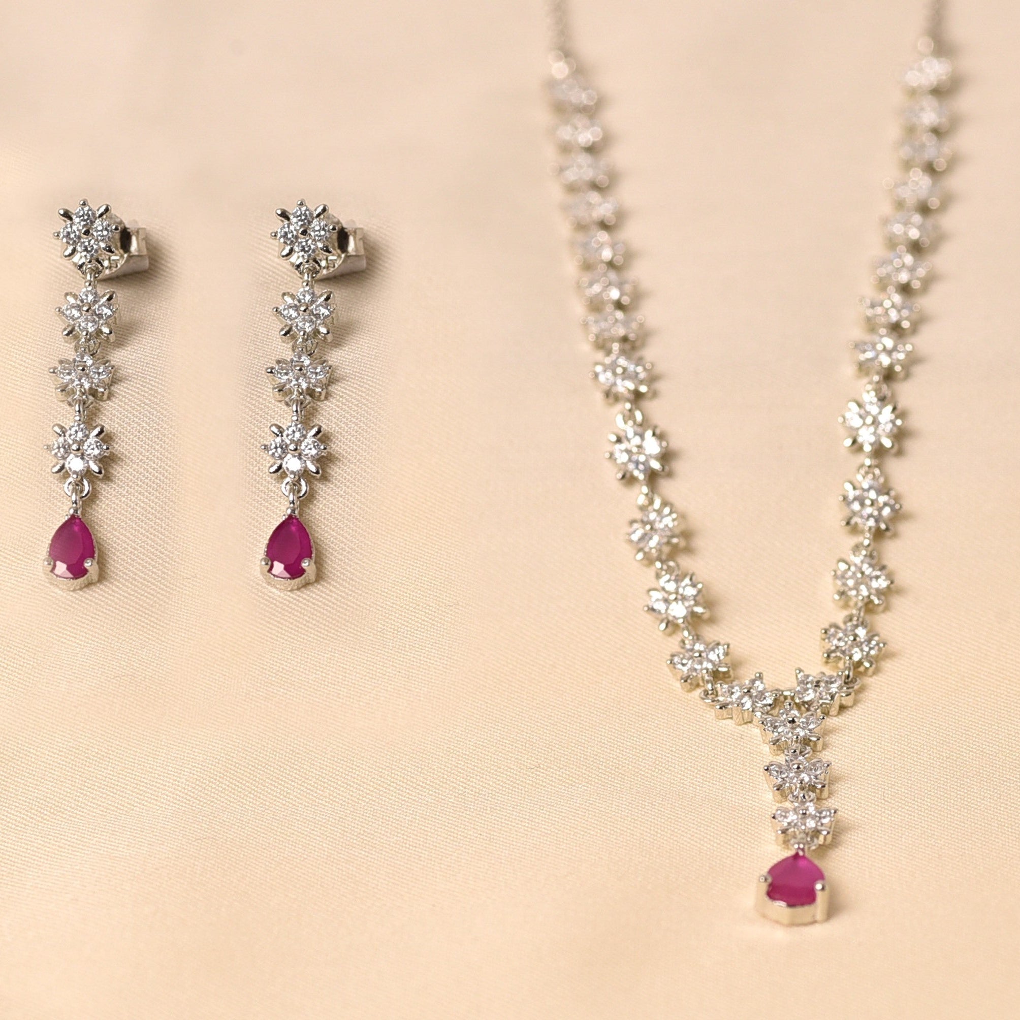 925 Sterling Silver Pink Necklace set for Women - Elyta Jewelry