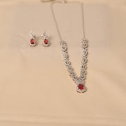 Silver Pearl Cut Necklace Set - Pink