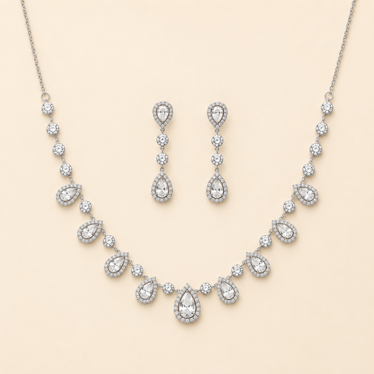 Silver Pear Dew Necklace Set