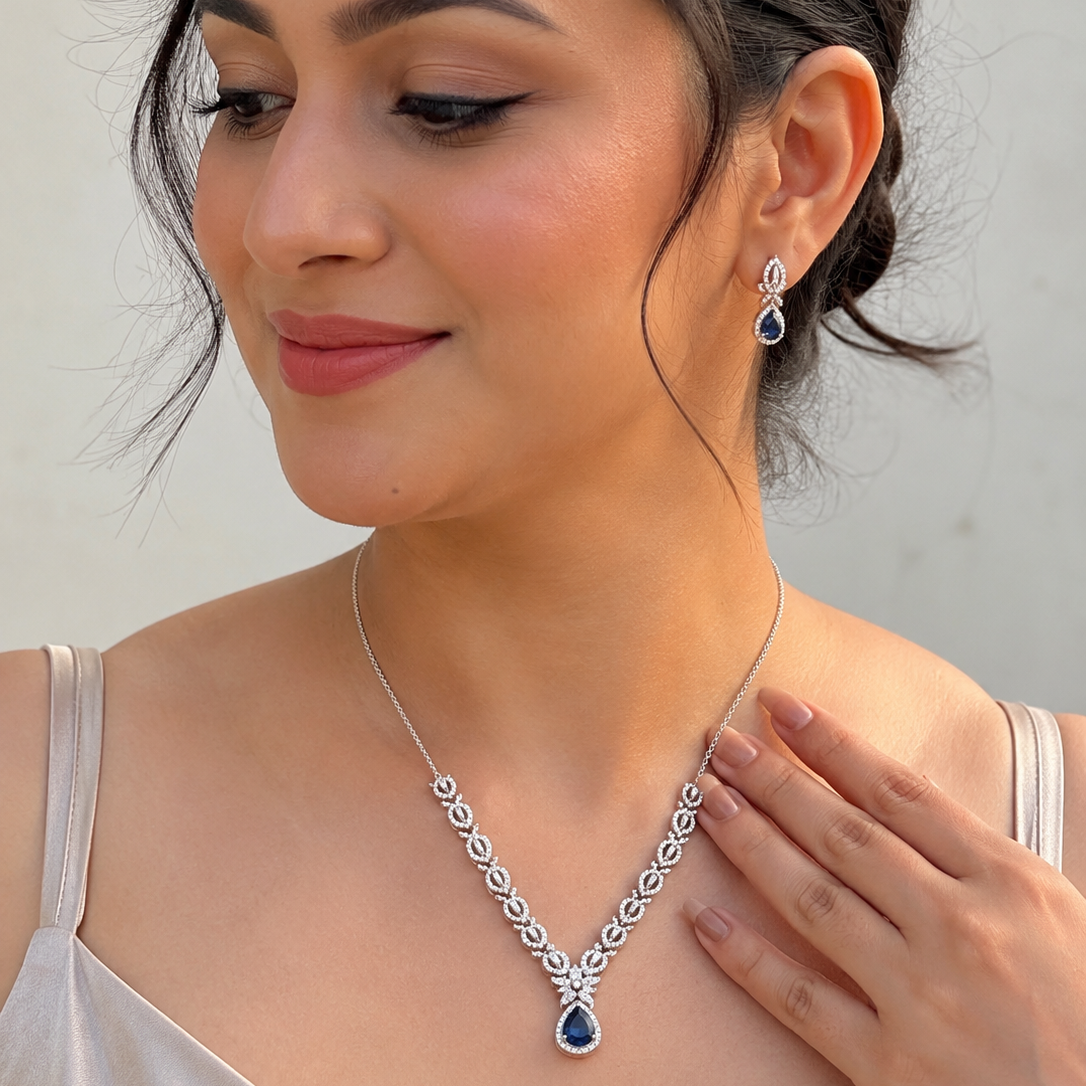 Blue Necklace set on Saree for women by Elyta