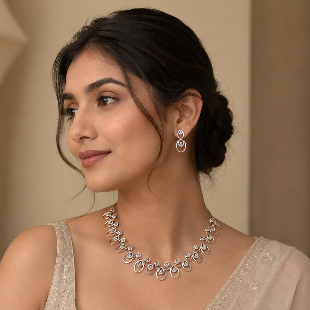 Round Diamond Like stone Wedding Necklace set by Elyta