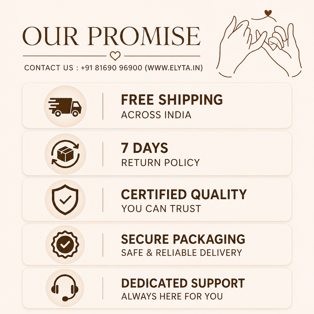 Elyta Promise on Shipping Returns Quality Packaging and Support