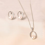 Elongated Oval Pearl Pendant Set with Chain