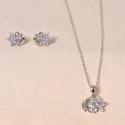 Silver Moon Flower Pendant Set With Chain