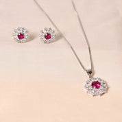 Sunflower Pendant Set Without Chain - Dark Pink