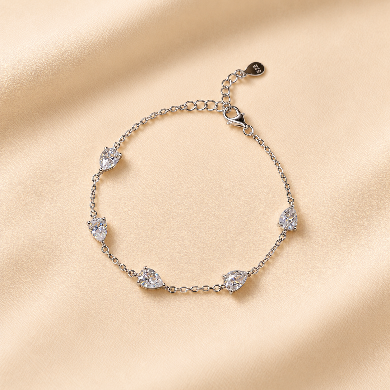 925 Silver 5-Teardrop Tennis Bracelet