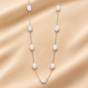 925 Silver Stringed Oval Pearl Necklace