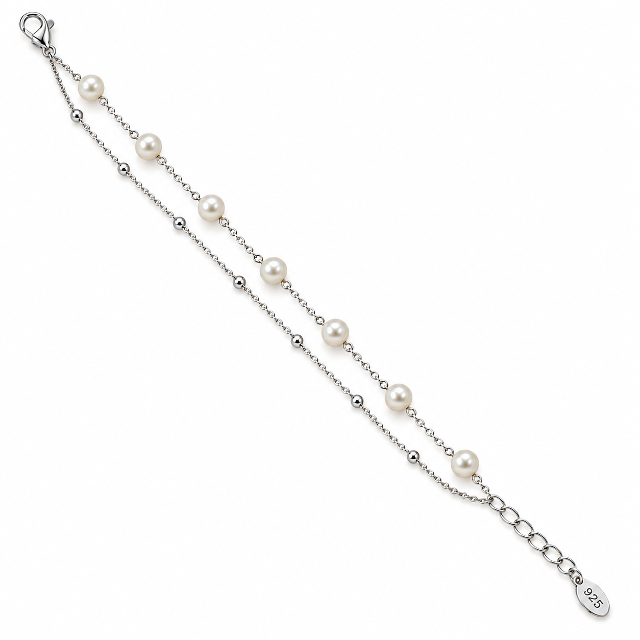 925 Silver 2-lined pearl tennis bracelet