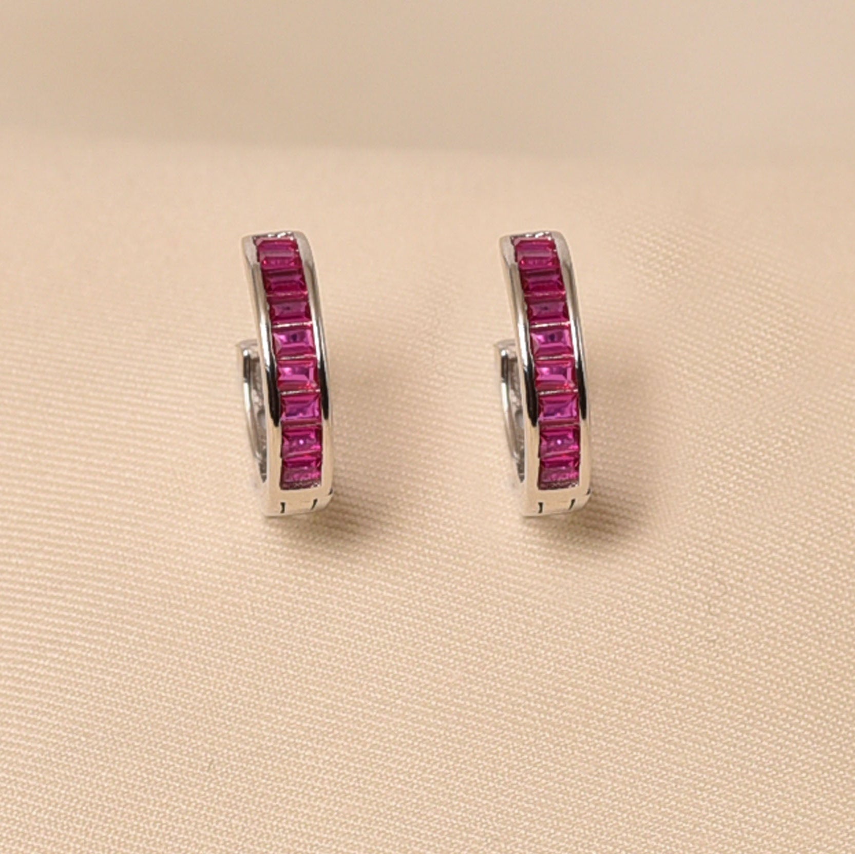 925 Silver Magenta Pink Hoops Daily wear Earring - Women