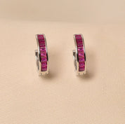 925 Silver Magenta Pink Hoops Daily wear Earring - Women