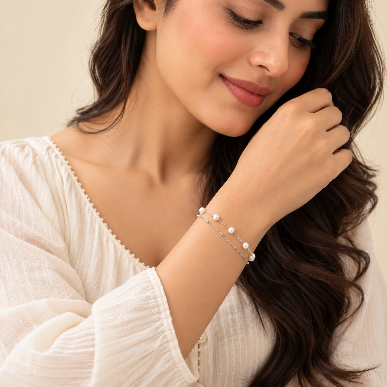 925 Silver 2-lined pearl tennis bracelet