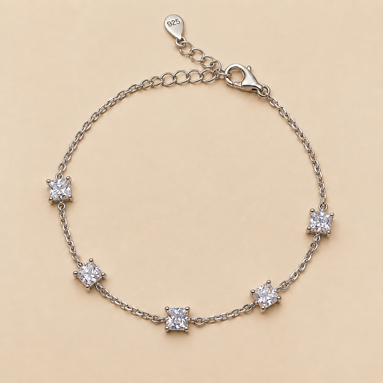 925 Silver 5-Square Tennis Bracelet