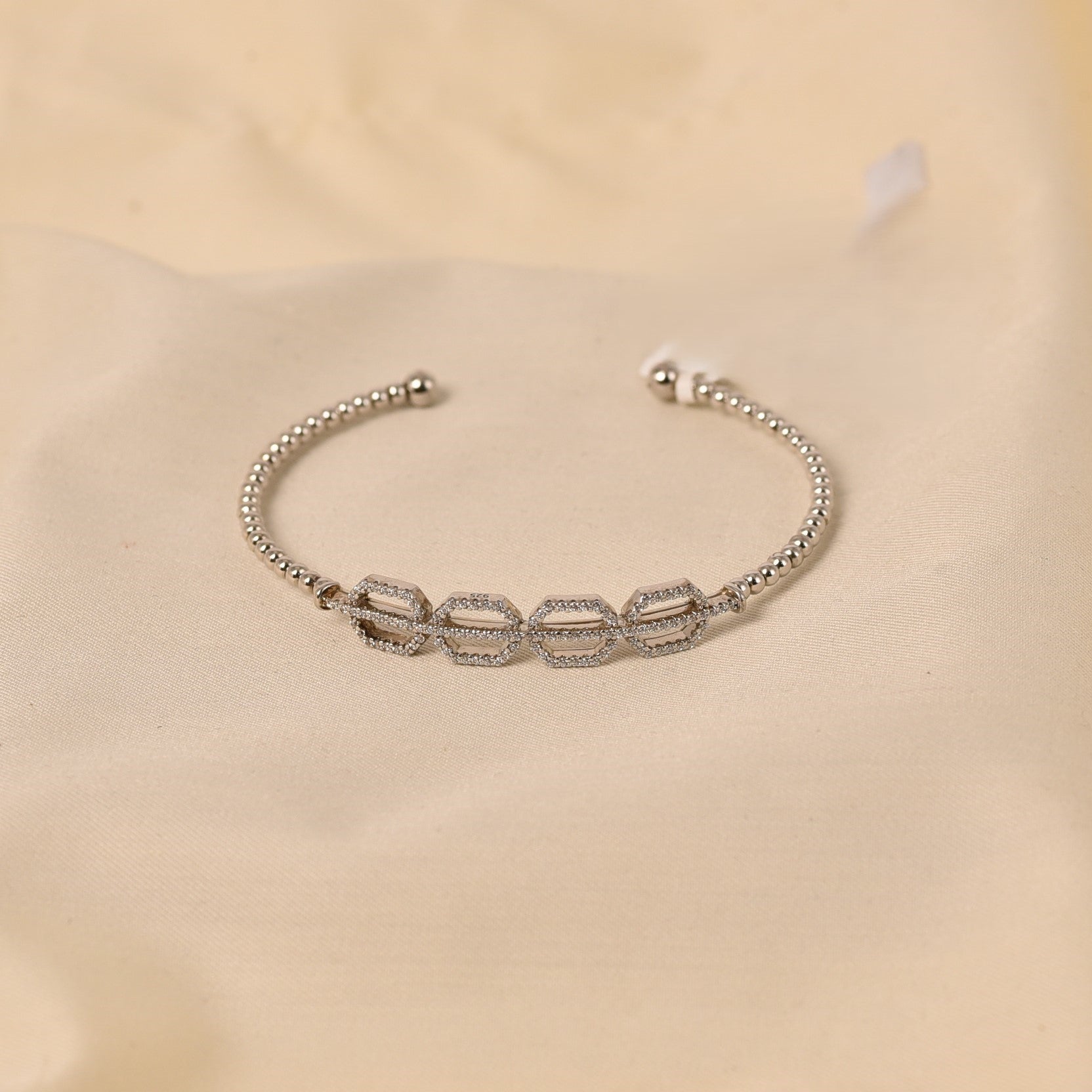 Handcrafted 925 Silver Kada for Women with Diamond Studs