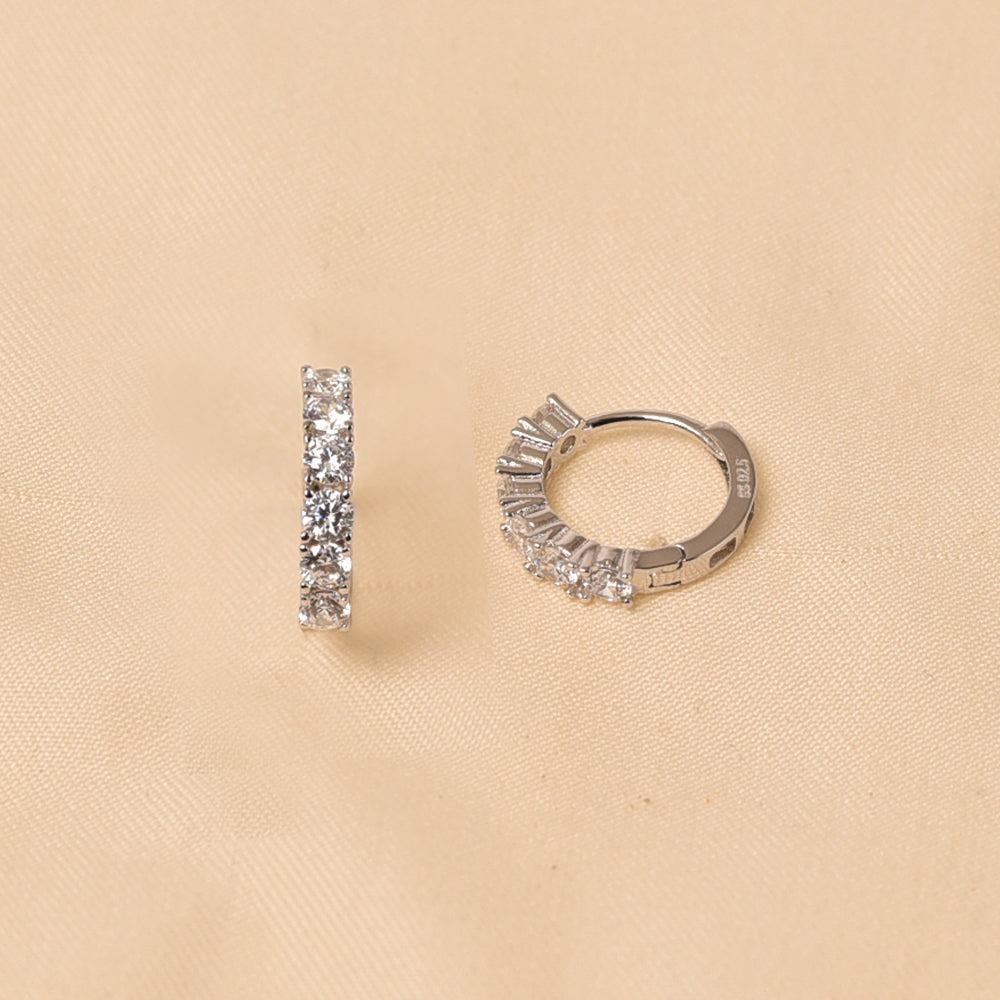 925 Silver Diamond Hoop Earrings for office wear Elyta
