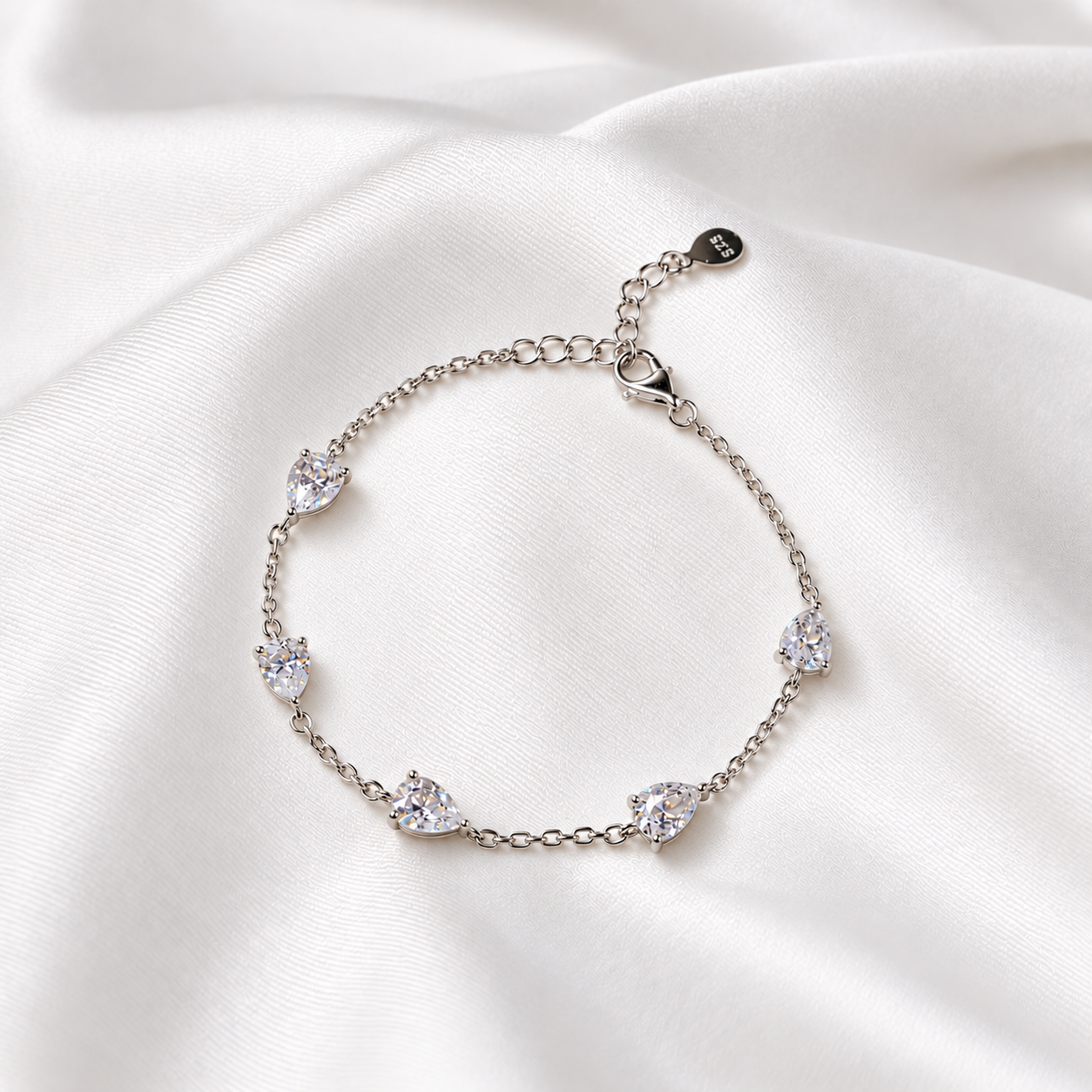 925 Silver 5-Teardrop Tennis Bracelet