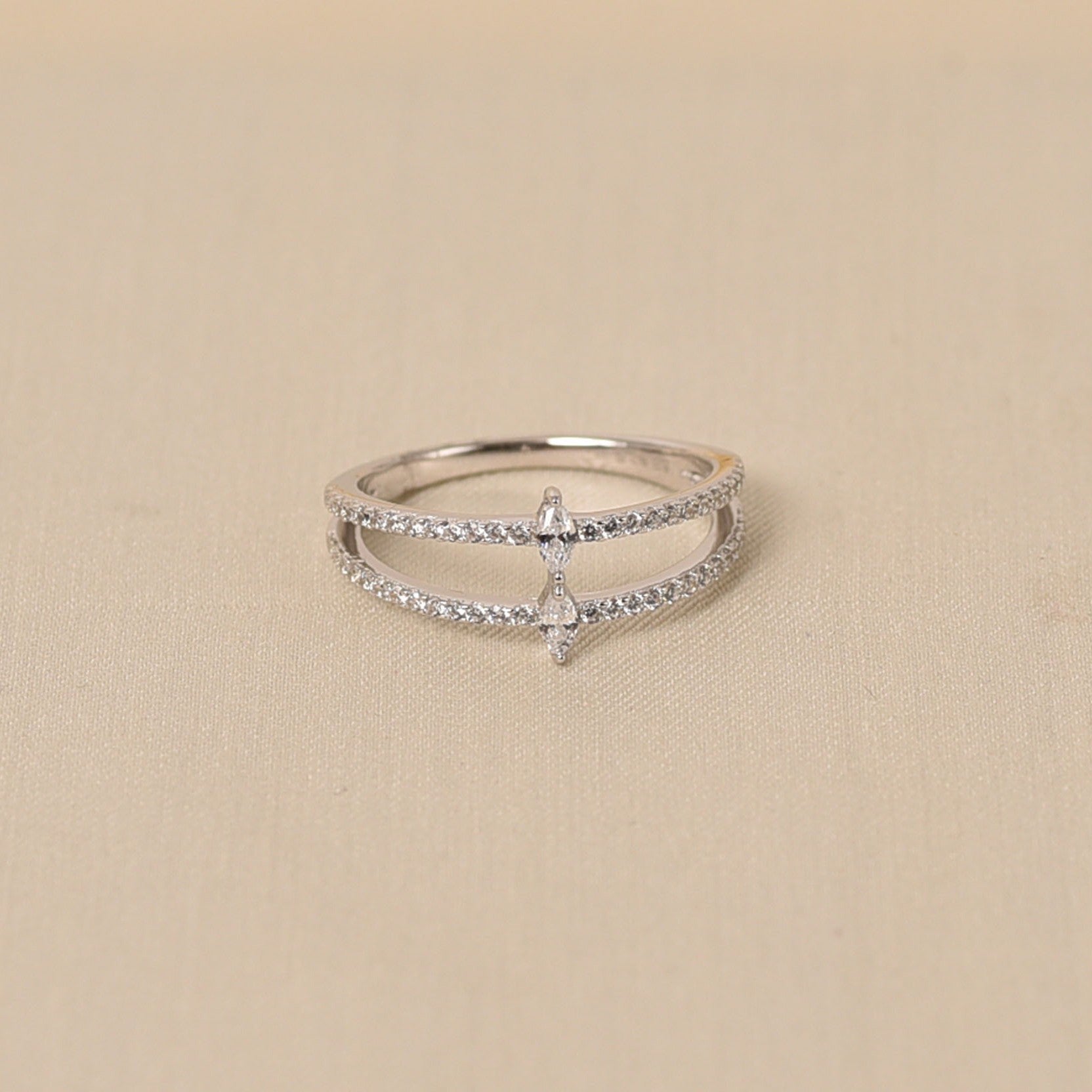 Elegant 925 silver gift box containing a High Quality CZ Layer Ring.