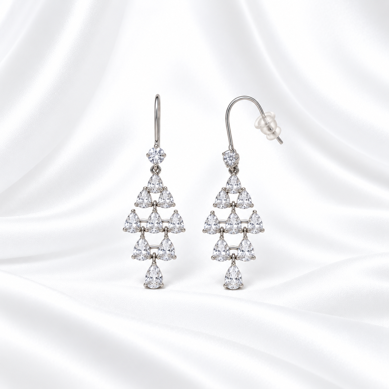 Elegant Silver Pear-Cut Stone Drop Earrings