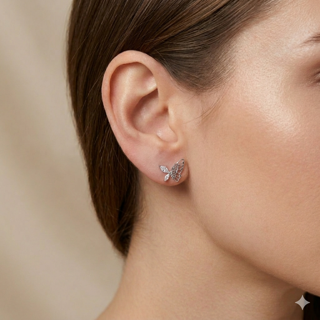 925 Sterling SIlver Diamond Stud Office wear Earring 
