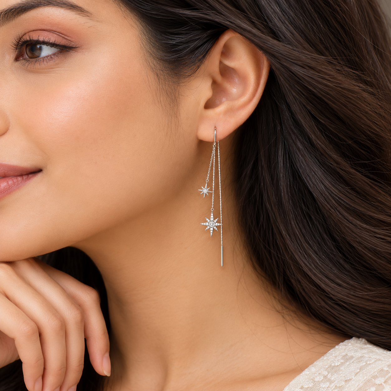 Silver Starburst Threader Earrings