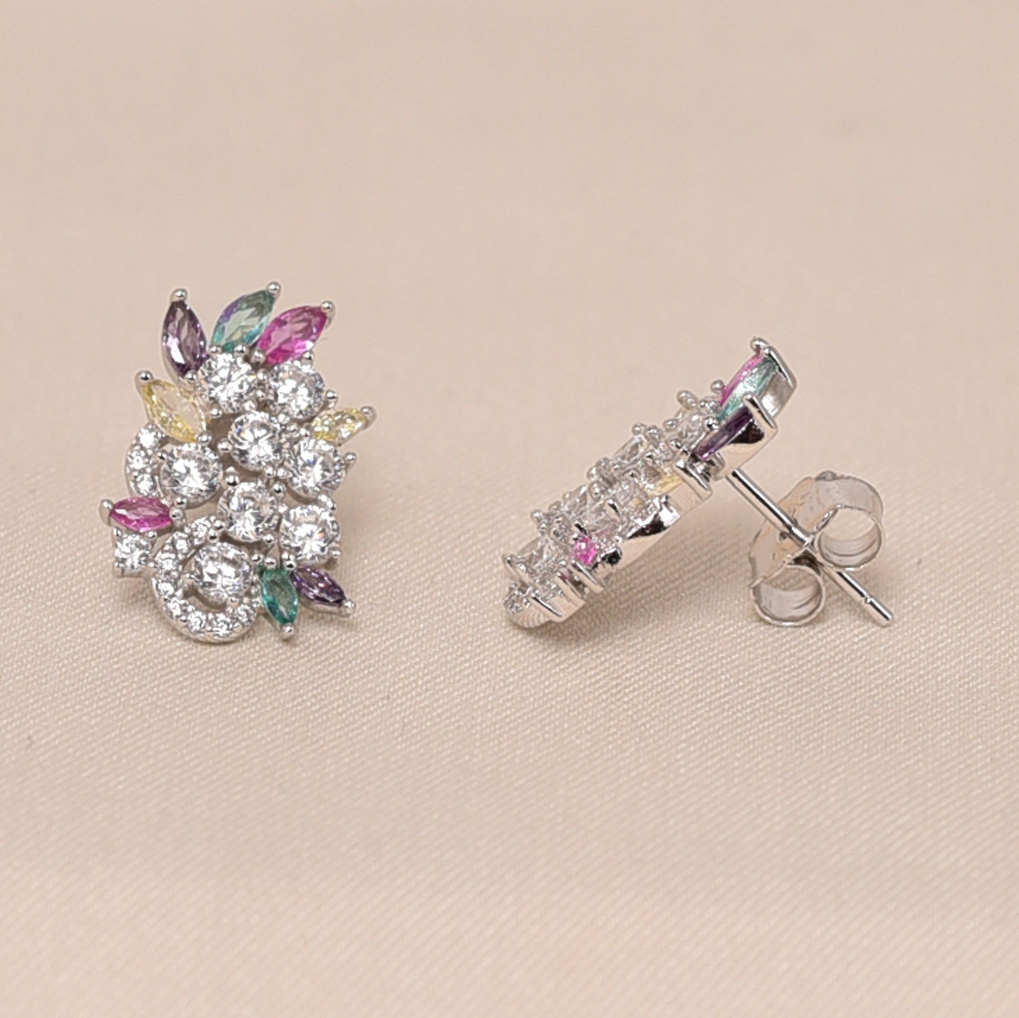 925 Sterling Silver Crystal and CZ Studs  Party Wear Earring - Elyta