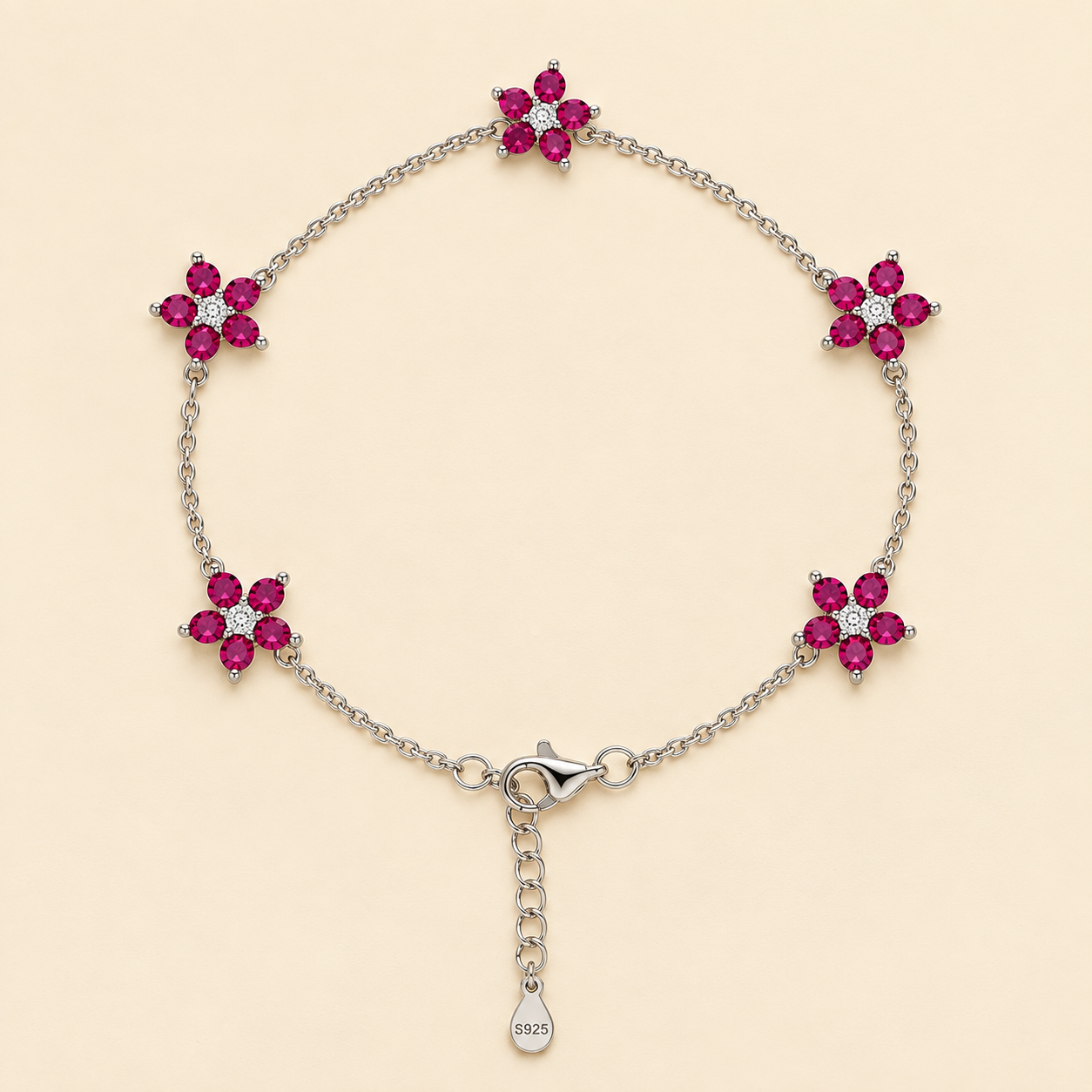 Bloomed Flower Charm Bracelet - Pink