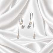 Dual Drop CZ & Pearl Threader Earrings