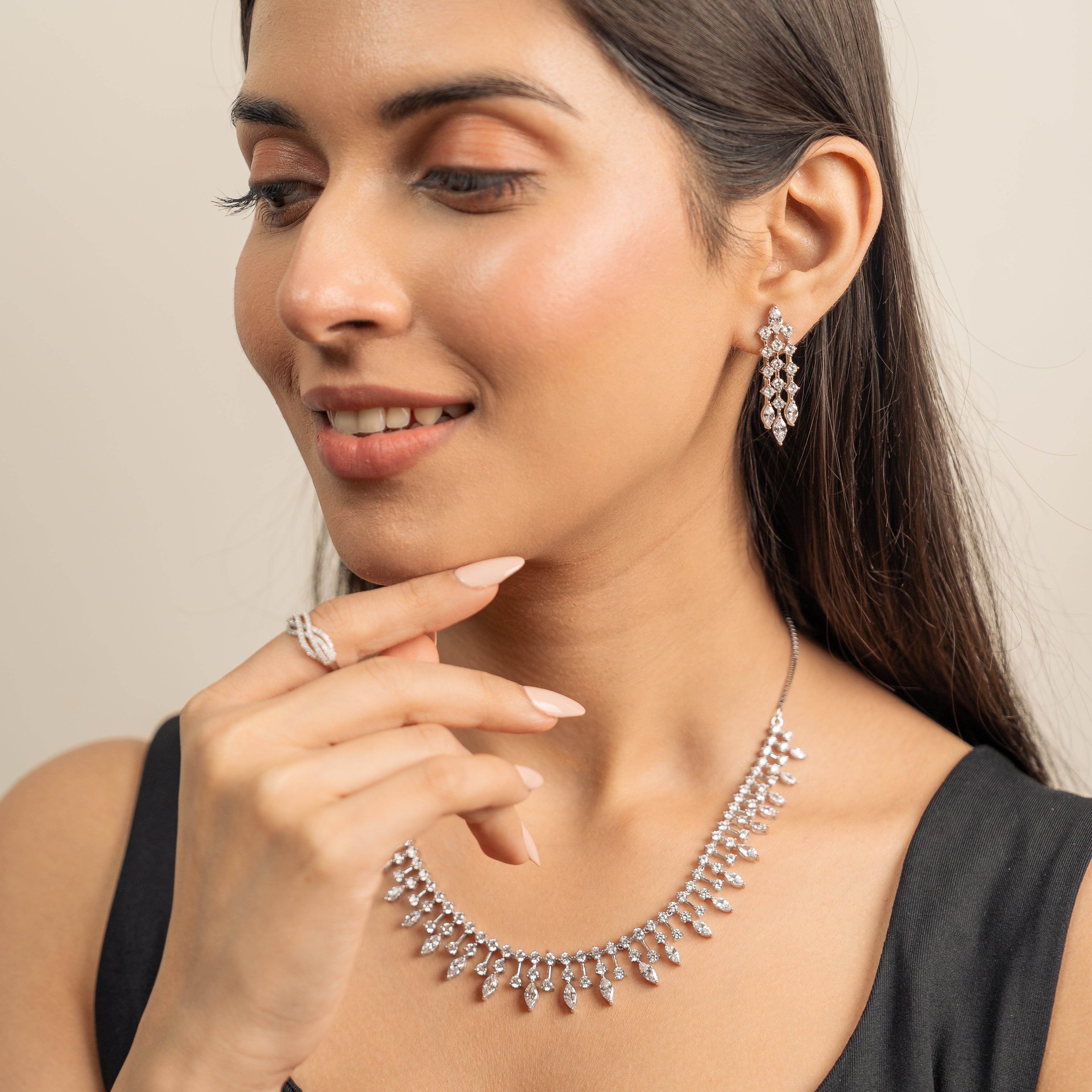 Handcrafted and Brilliance Diamond cut 925 Silver Necklace Set for Wedding by Elyta