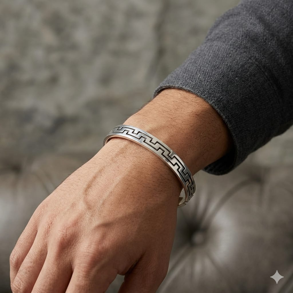 Silver Black Lining Mens Kada
