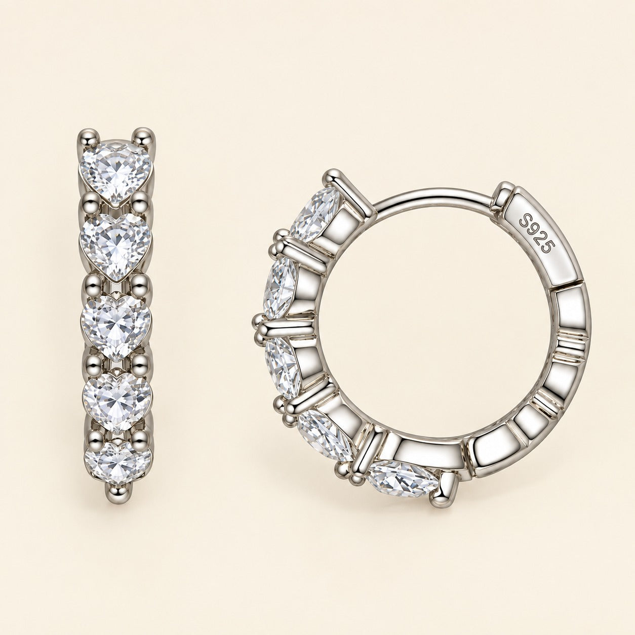 925 Silver Heart Diamond Hoops