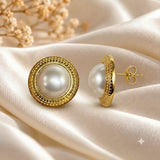 Classic Beaded Framed Pearl Stud Earrings