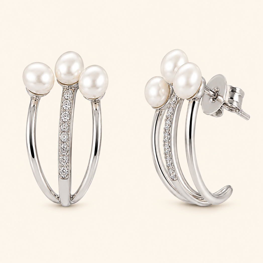 Triple Pearl Cluster Stacking Earring