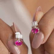 Stand in Oval Earrings- Dark Pink